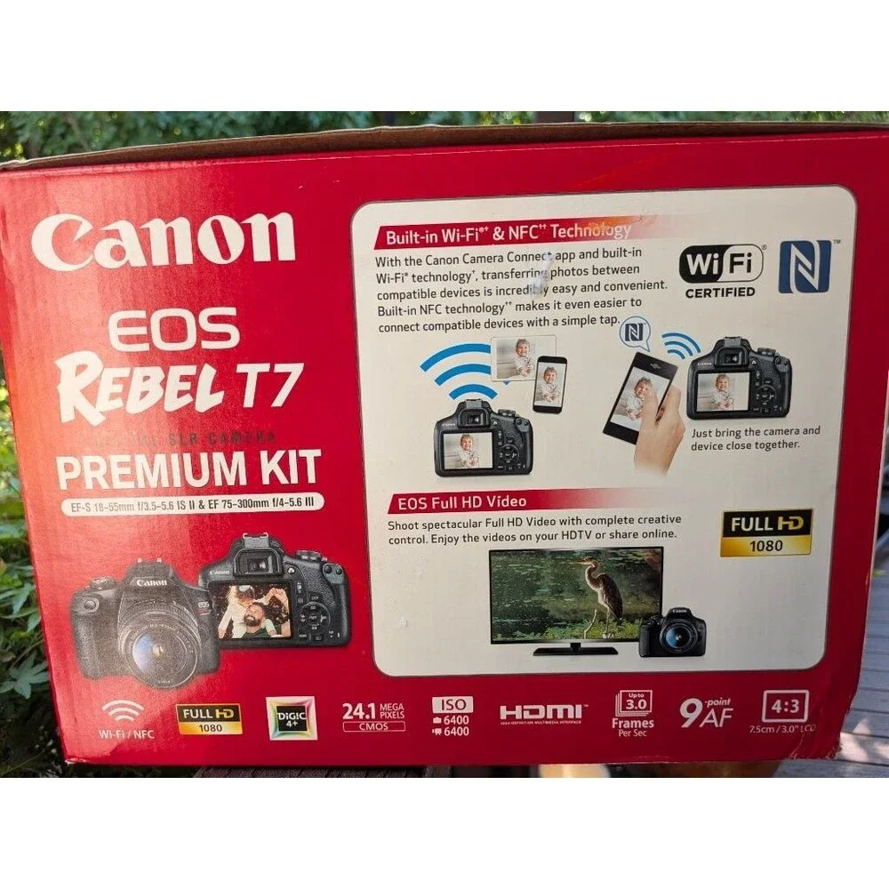 Canon EOS Rebel T7 Premium Kit 24.1MP DSLR 18-55 75-300 New Sealed